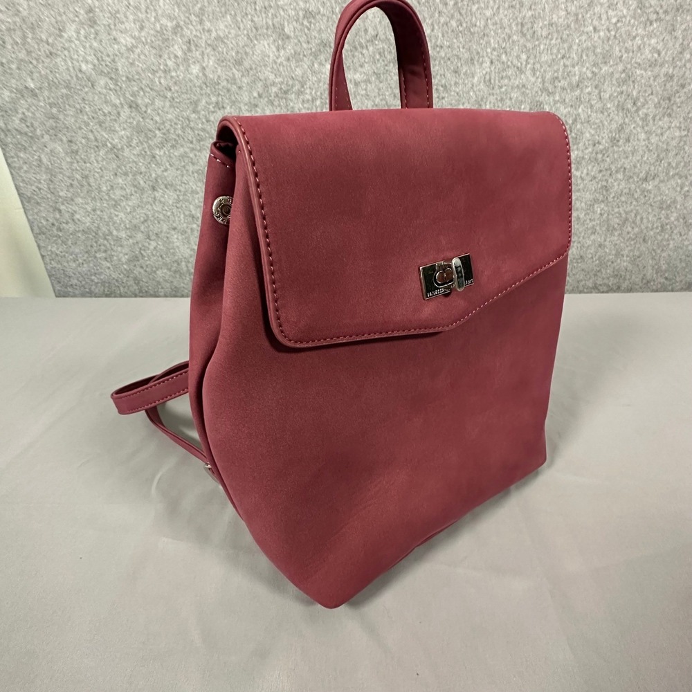 Vanessa Williams Backpack Women Small Burgundy Faux Suede Turnlock Flap